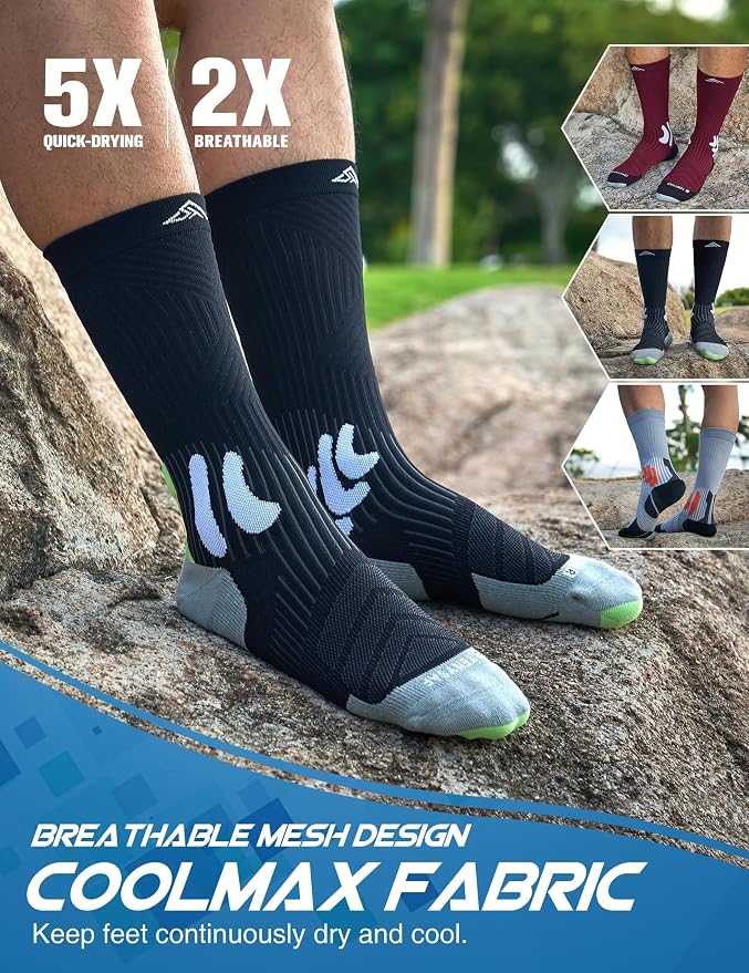 Men's Compression Running Socks: Coolmax Athletic Crew Socks Moisture Wicking - Image 2