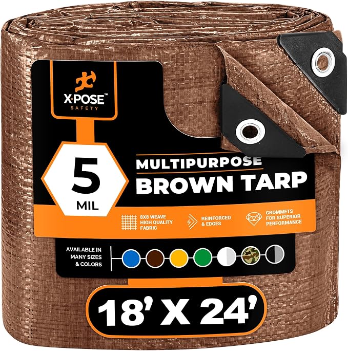 Multipurpose Protective Cover Brown Poly Tarp 18' x 24' by XposeSafety