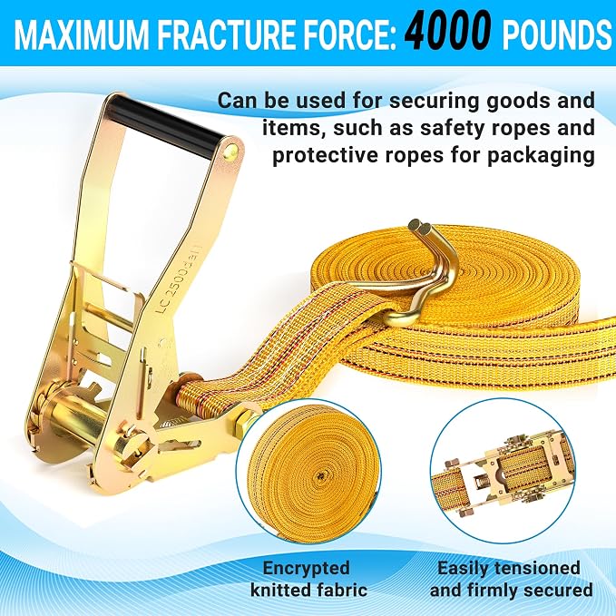 2Pack Ratchet Straps Heavy Duty, 2” 32Ft Tie Down Straps Ratchet, Tie Down - Image 4