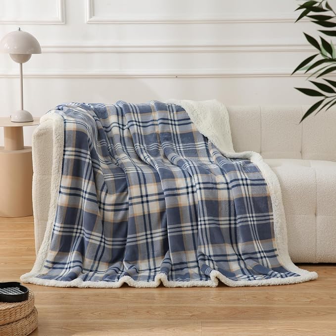 PU MEI Sherpa Blanket Queen Plaid Thick Bed Blanket, 80”*90” Super Soft Flannel by HOME