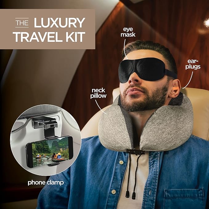 Airplane Neck Pillow Includes Travel Pillow + Airplane Phone Holder Mount + Eye - Image 3