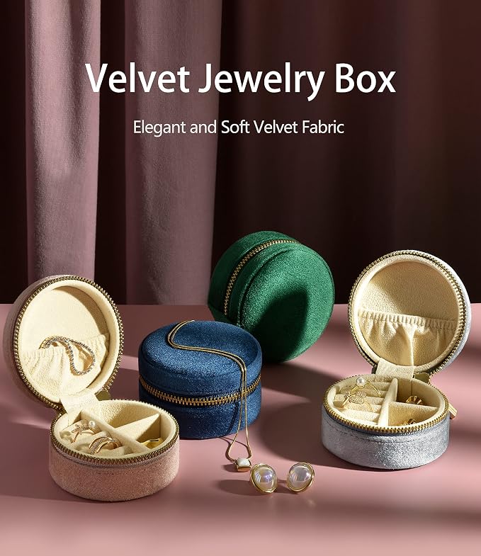 TAIMY Travel Jewelry Box, Mini Round Velvet Travel Jewelry Case - Image 8