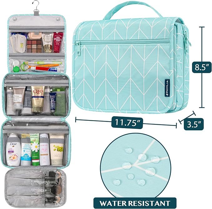 PAVILIA Hanging Toiletry Bag Women Men, Foldable Cosmetic Organizer Travel Bag - Image 2