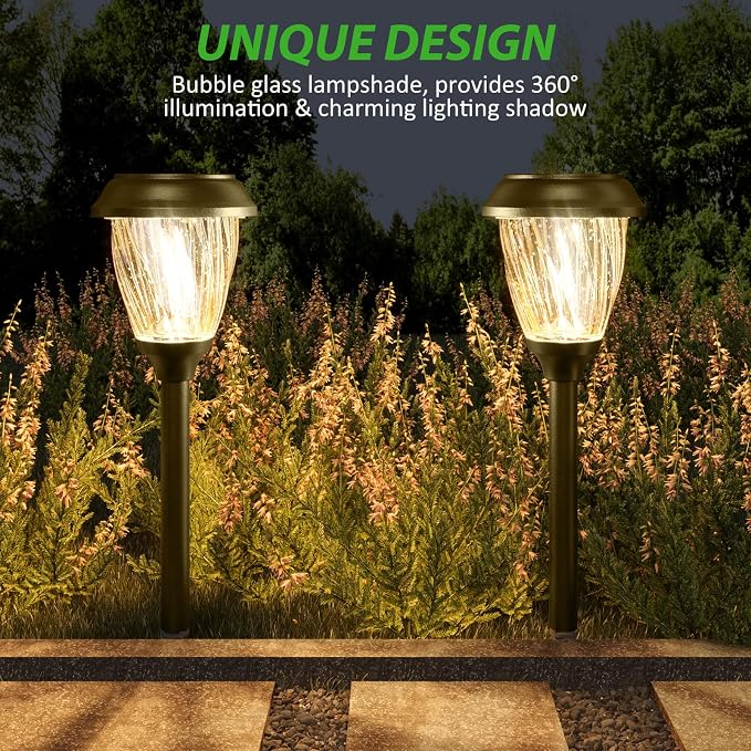XMCOSY+ Solar Pathway Lights Outdoor, 10/25 LM in 2 Lighting Modes, Glass - Image 4