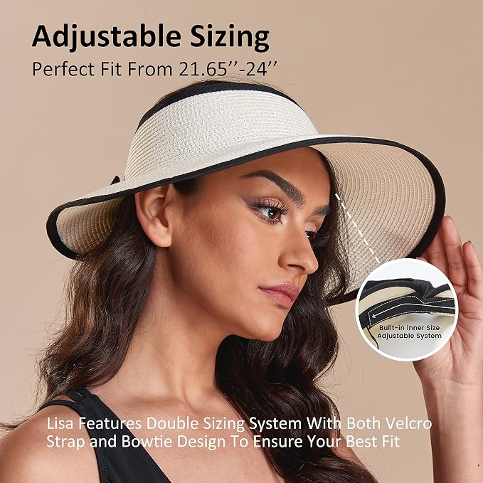 Joywant Womens Sun Visor Hats, Packable Wide Brim Ponytail Beach Hat Straw - Image 4