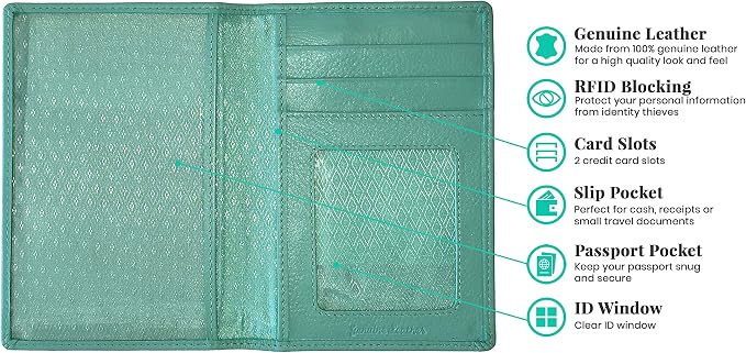 Personalized Monogrammed Turquoise Leather RFID Passport Wallet - Image 2