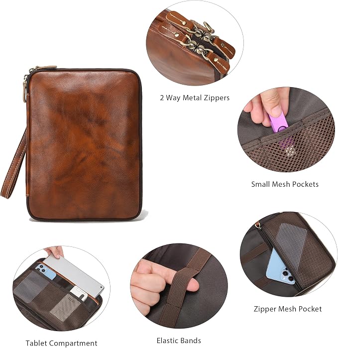 LANNSYNE Full Grain Leather Travel Cable Accessories Bag, Electronic Organizer - Image 5