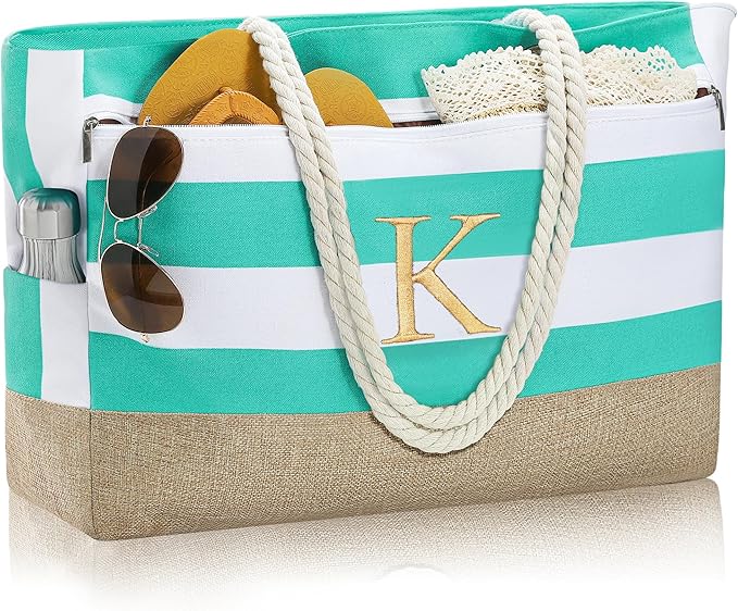 YOOLIFE Large Initial Beach Bag Waterproof Tote Zipper Bag Personalized Gifts by YOOLIFE