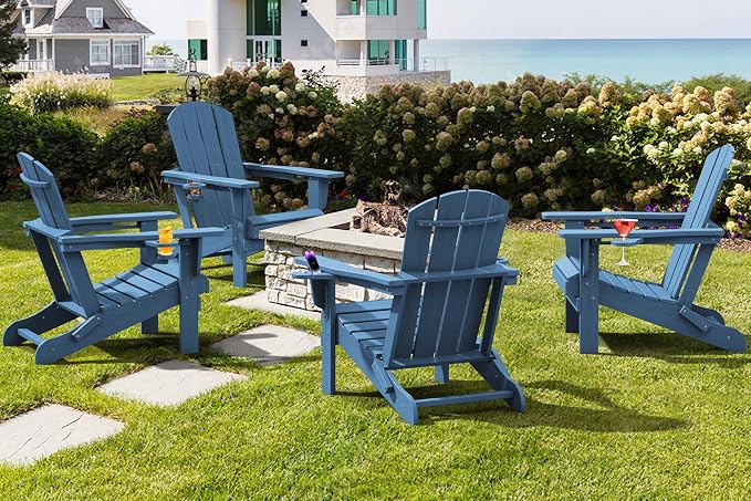 SERWALL Folding Adirondack Chair, HDPE Adirondack Chairs Set of 8, Plastic - Image 9