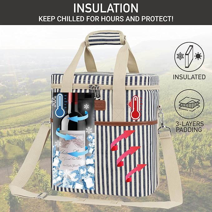 opux 6 Bottle Carrier Tote | Insulated Padded Wine Cooler Bag - Image 2