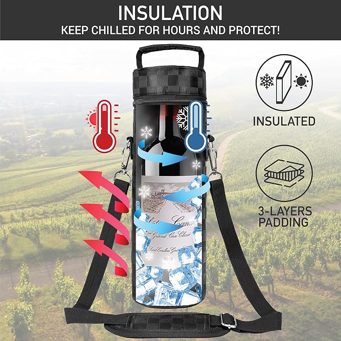 opux Wine Bag Single Bottle Carrier Tote, Insulated Wine Cooler Bag - Image 2