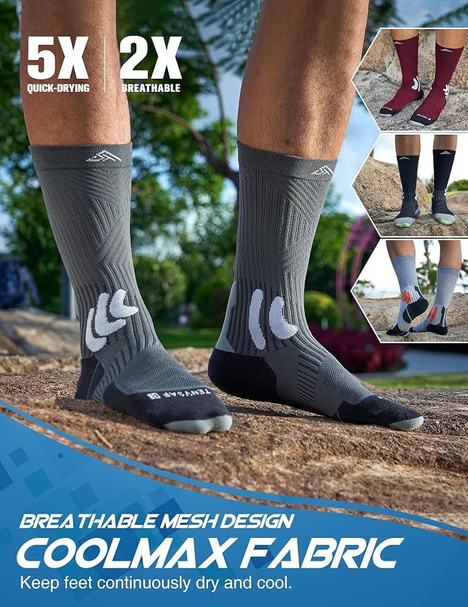 Men's Compression Running Socks: Coolmax Athletic Crew Socks Moisture Wicking - Image 2