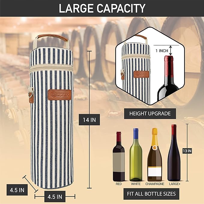 opux Wine Bag Single Bottle Carrier Tote, Insulated Wine Cooler Bag - Image 3