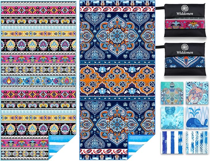 2 Pack Microfiber Lightweight Beach Towel Sand Free Quick Dry Absorbent Thin by WIDDONEN