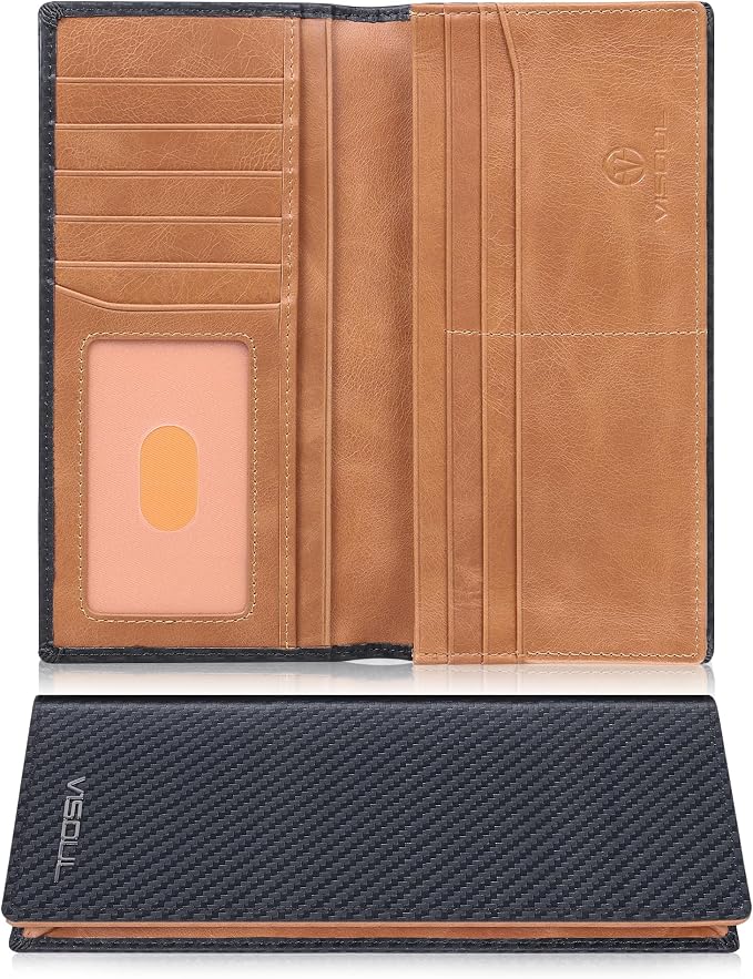 VISOUL Mens Large Long Leather Checkbook Bifold Wallet by VISOUL