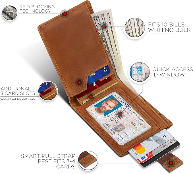 SERMAN BRANDS RFID Blocking Slim Bifold Genuine Leather Thin Minimalist Front - Image 3