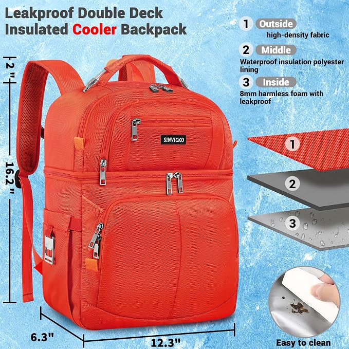 Insulated Cooler Backpack, Double Deck Leakproof Cooler Bag, Insulated Backpack - Image 4