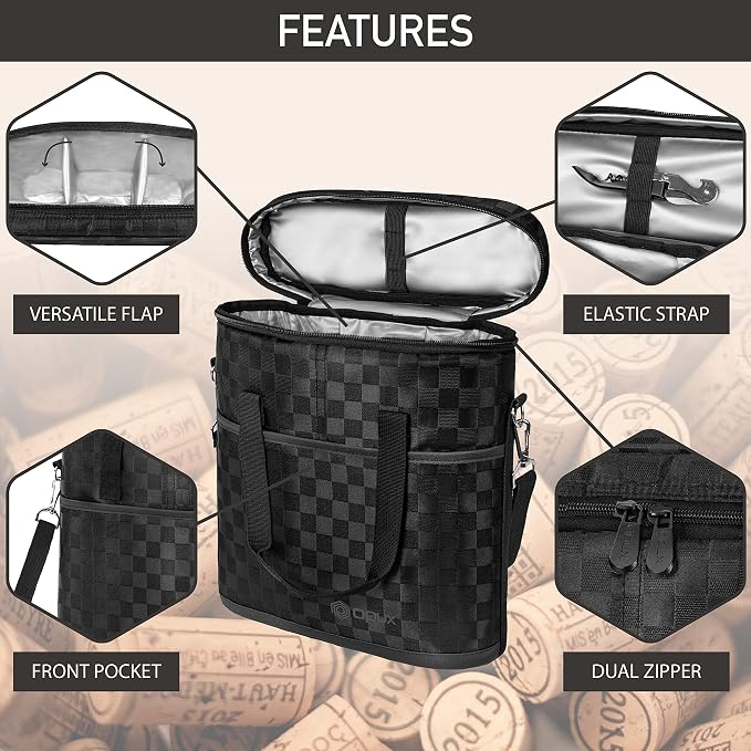 OPUX 3 Bottle Wine Carrier Tote, Insulated Leakproof Wine Cooler Bag, Wine - Image 4