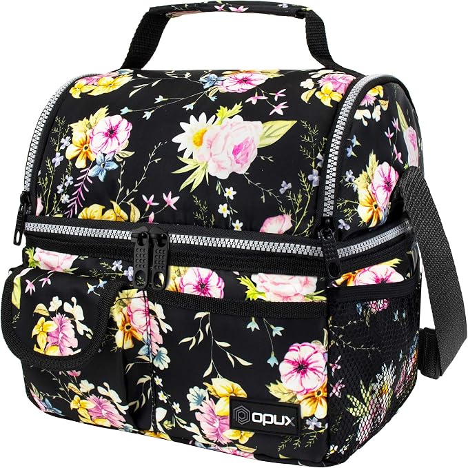 opux Lunch Bag Women Insulated, Adult Lunch Box Cooler, Flower Lunch Box by OPUX