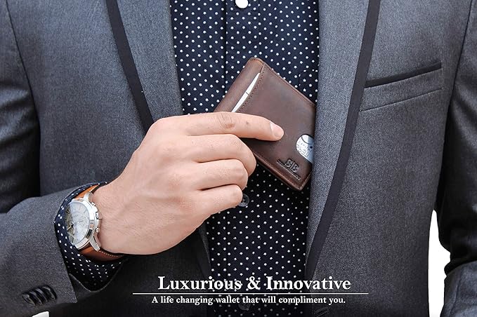 SERMAN BRANDS RFID Blocking Slim Bifold Genuine Leather Minimalist Front Pocket - Image 2