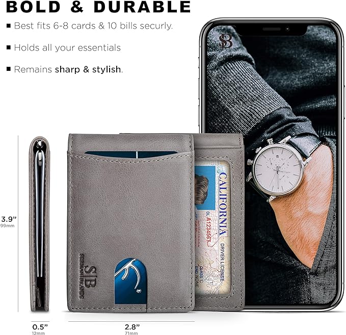 SERMAN BRANDS RFID Blocking Slim Bifold Genuine Leather Minimalist Front Pocket - Image 5