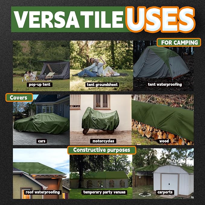 10x20 Feet Tarp Waterproof, 9Mil Thick, Finished Size Tarps, UV Resistant - Image 7