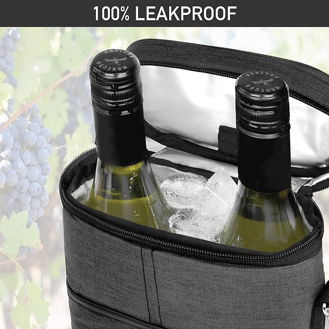 opux 2 Bottle Wine Carrier Tote, Insulated Leakproof Wine Cooler Bag, Wine - Image 5