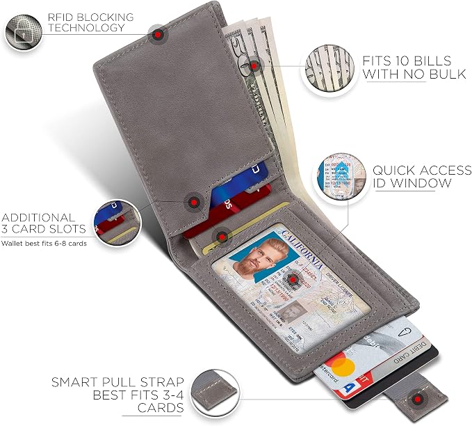 SERMAN BRANDS RFID Blocking Slim Bifold Genuine Leather Thin Minimalist Front - Image 3