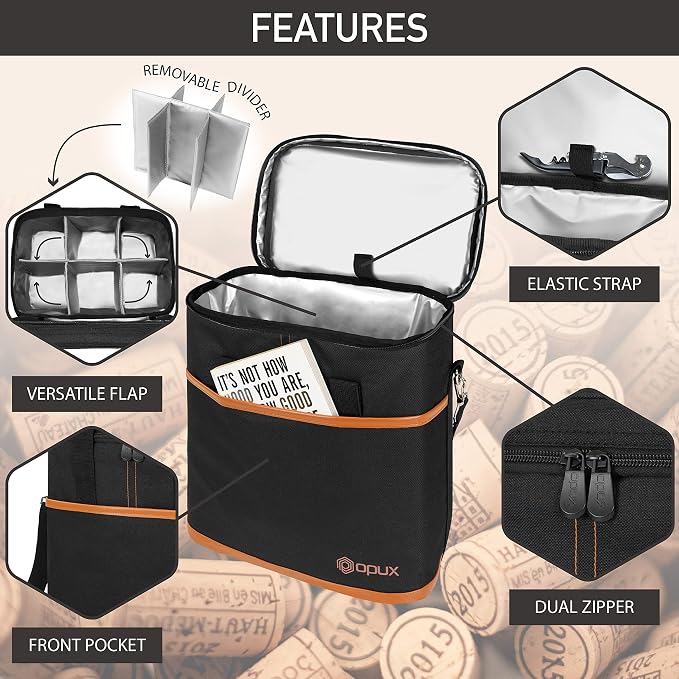 opux 6 Bottle Carrier Tote | Insulated Padded Wine Cooler Bag - Image 4