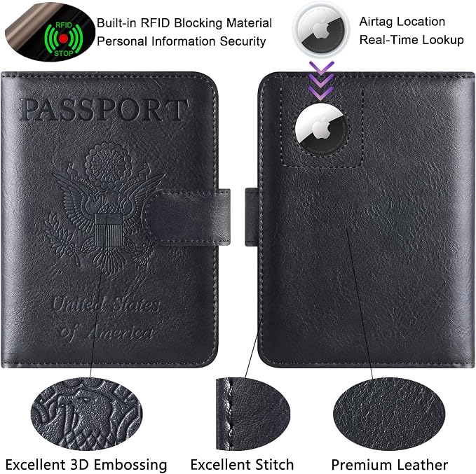 Airtag Passport Holder Cover Wallet Travel Essentials Leather RFID Blocking - Image 3