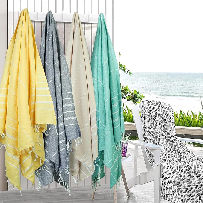 HILLFAIR Cotton Turkish Beach Towels, Quick Dry Lightweight Sand Free Peshtemal - Image 4