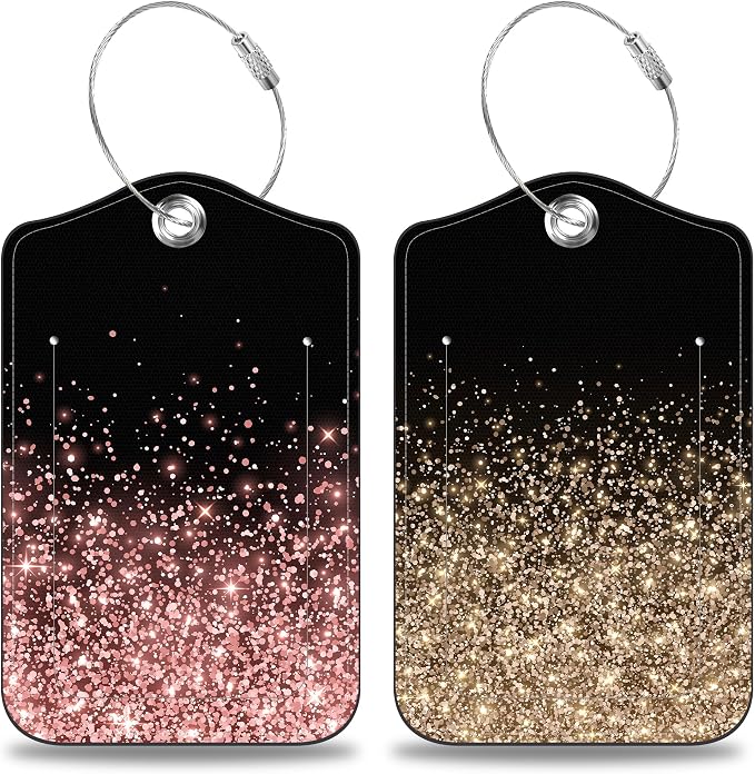2 Pcs Rose and Gold Glitter Luggage Tags by Unknown