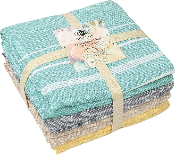 HILLFAIR Cotton Turkish Beach Towels, Quick Dry Lightweight Sand Free Peshtemal - Image 5