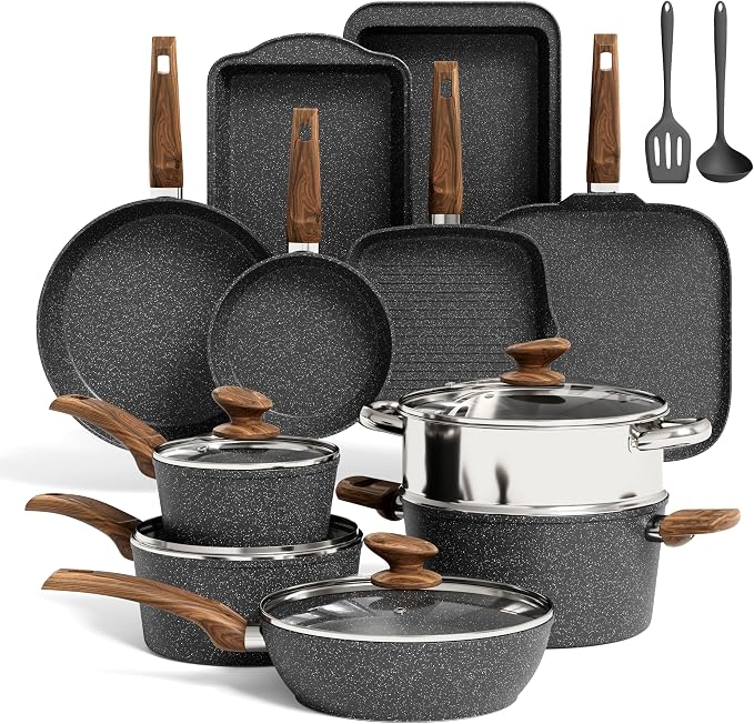 Kitchen Academy Induction Cookware Set-17 Piece Non-stick Cooking Pan Set by KITCHENACADEMYBETTERLIVINGTHROUGHCOOKINGPERFECTION