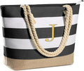 YOOLIFE Initial Canvas Waterproof Beach Tote Bag Zipper Personalized Gifts by YOOLIFE