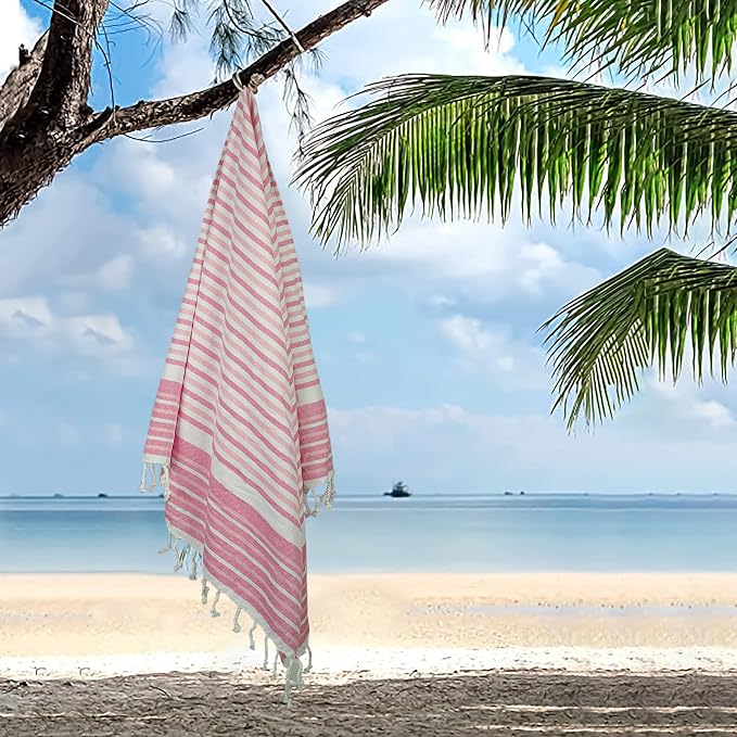 HILLFAIR Cotton Turkish Beach Towels, Quick Dry Lightweight Sand Free Peshtemal - Image 4