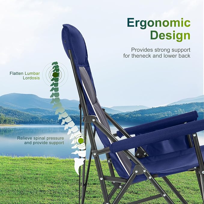 ALPHA CAMP Oversized Folding Camping Chairs High Backrest Heavy Duty Lawn Chairs - Image 4