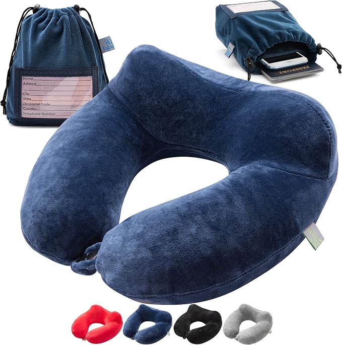 Inflatable Travel Neck Pillow: Extra-Soft, Cushion. by Outdoorwares+Hut