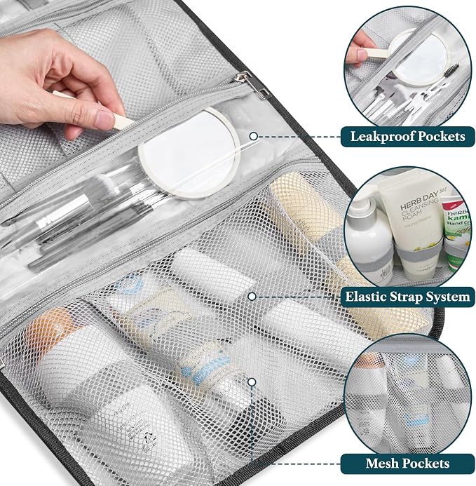 PAVILIA Hanging Toiletry Bag Women Men, Travel Kit Foldable Large Toiletries - Image 4