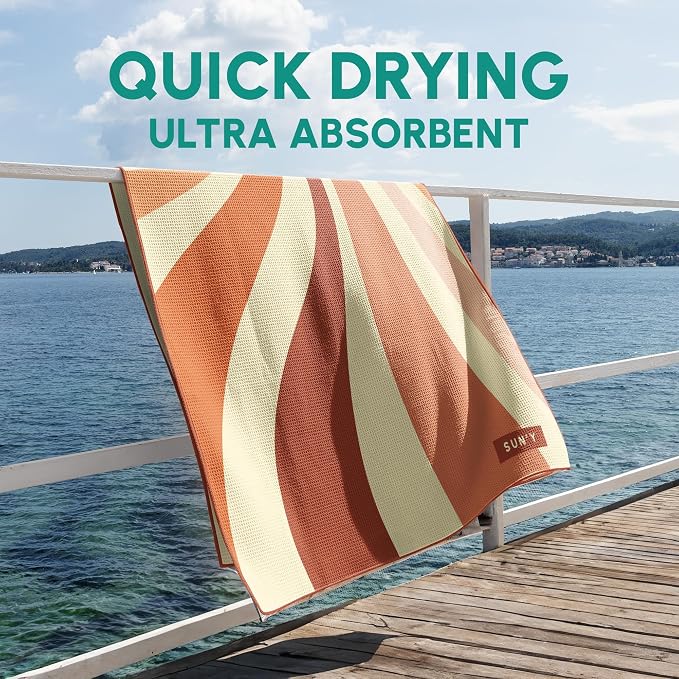 SUN'Y Waffle Microfiber Beach Towel – Sand Free, Quick Dry, Ultra Absorbent - Image 4