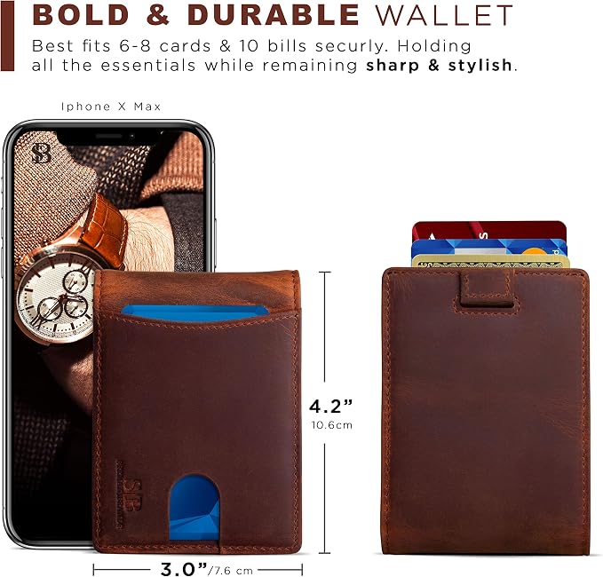 SERMAN BRANDS RFID Blocking Slim Bifold Genuine Leather Thin Minimalist Front - Image 5