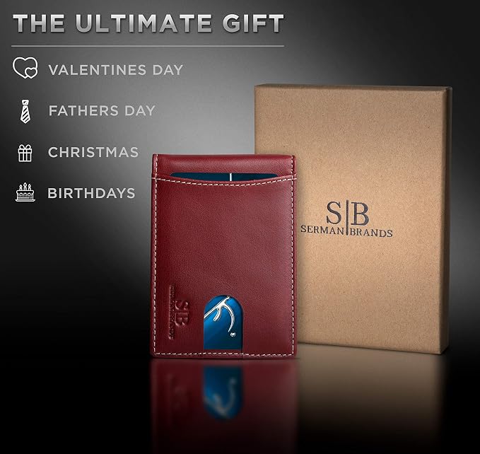 SERMAN BRANDS RFID Blocking Slim Bifold Genuine Leather Minimalist Front Pocket - Image 6