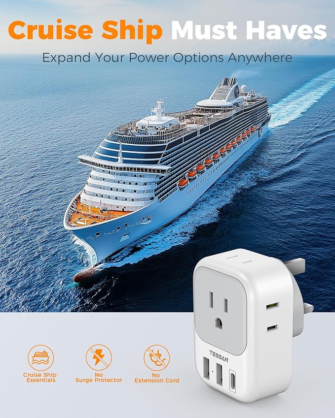UK Adapters for Travel 2 Pack, TESSAN Type G US to UK Plug Adapter - Image 7