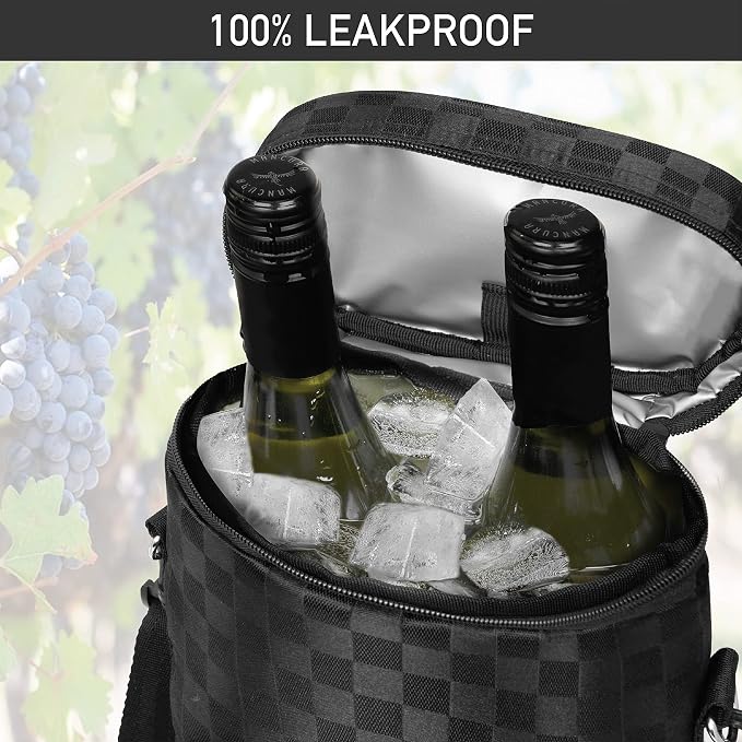opux Wine Bag 2 Bottle Wine Tote Carrier, Insulated Wine Cooler Bag - Image 5