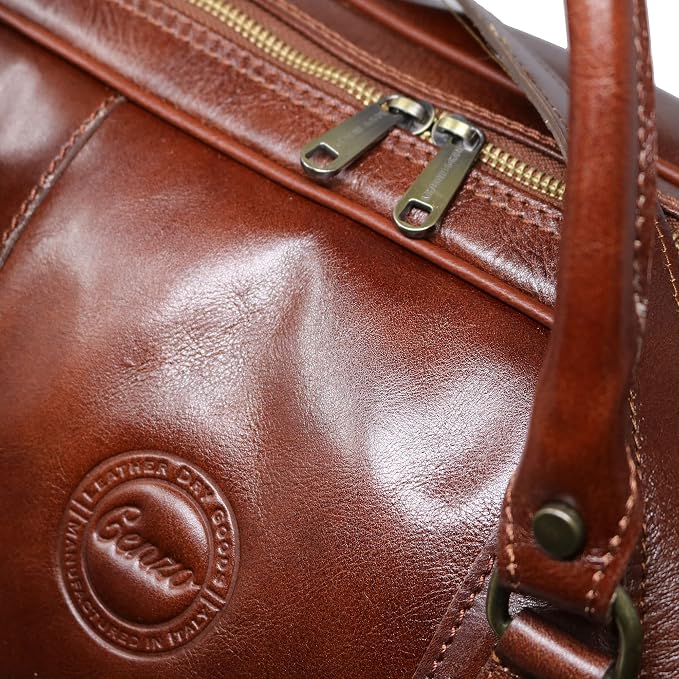 Cenzo Duffle Vecchio Brown Italian Leather Weekender Travel Duffle Bag - Image 5