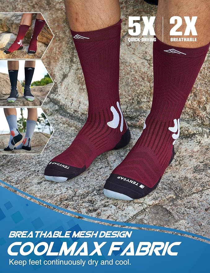 Men's Compression Running Socks: Coolmax Athletic Crew Socks Moisture Wicking - Image 2