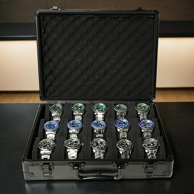 15 slots Watch organizer Case, Aluminum watch storage box, hard watch travel box - Image 2