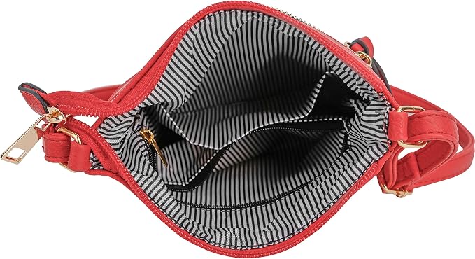 DELUXITY | Red Crossbody Bag | Women's Fashion Multi-Pocket Double Zipper Purse - Image 6