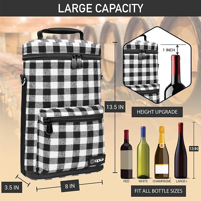 Opux 2 Bottle Wine Tote Carrier, Insulated Cooler Bag - Image 3
