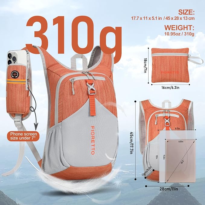 FIORETTO 15L Hiking Backpack for Women Men Mini Packable Backpack Lightweight - Image 5